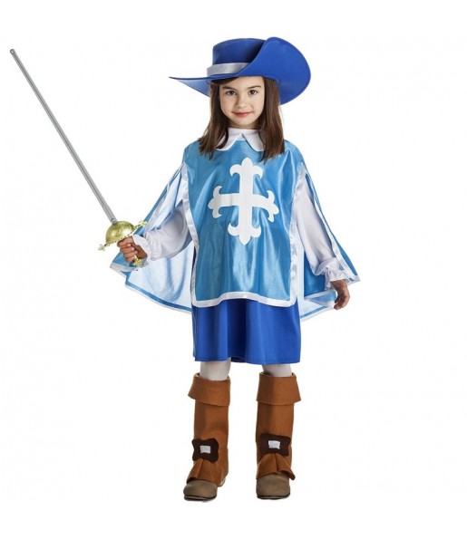 Disfraz de Mosquetera azul para niña