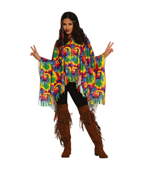 Disfraz de Poncho Hippie para mujer
