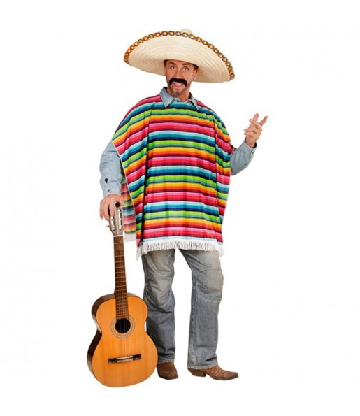 Disfraz de Poncho multicolor de mexicano para hombre