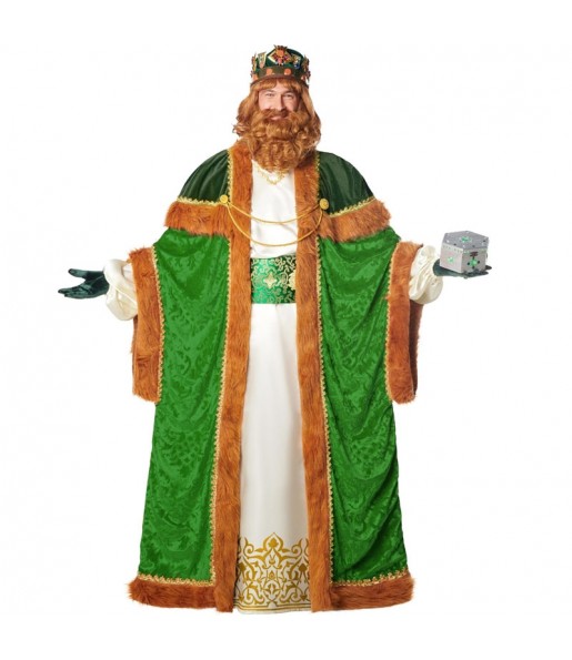 Disfraz de Rey Mago Gaspar verde para hombre