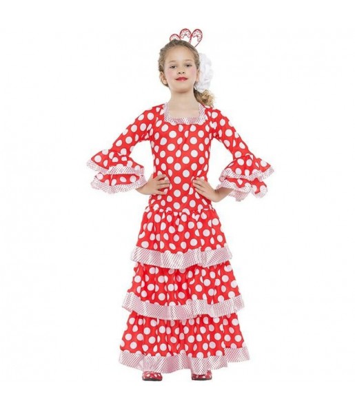 Disfraz de Sevillana roja con lunares blancos para niña