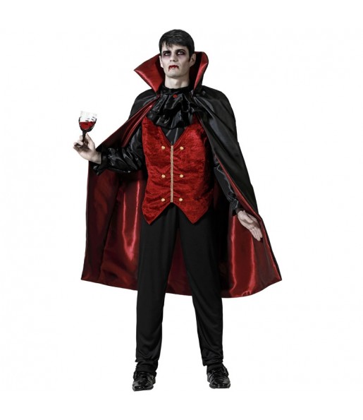 Disfraz de Vampiro rojo con capa para hombre