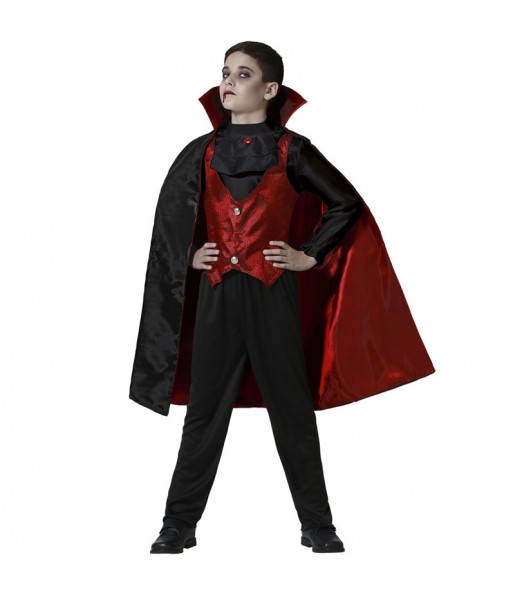 Disfraz de Vampiro Rojo con capa para niño
