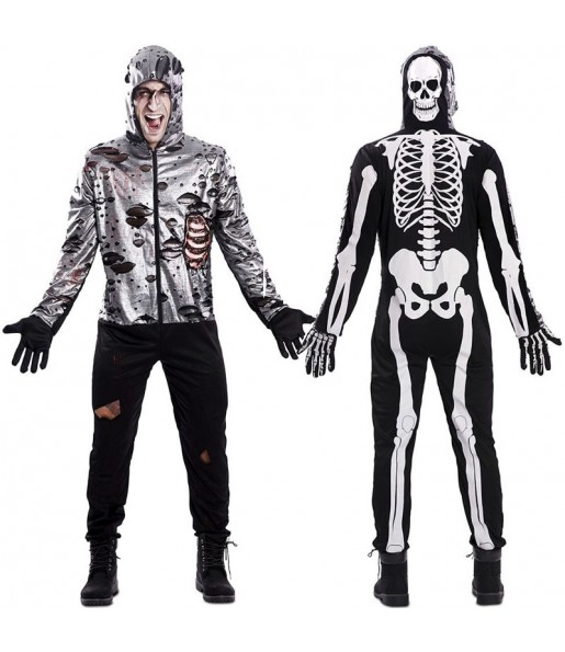 Disfraz doble de Esqueleto y Zombie adulto