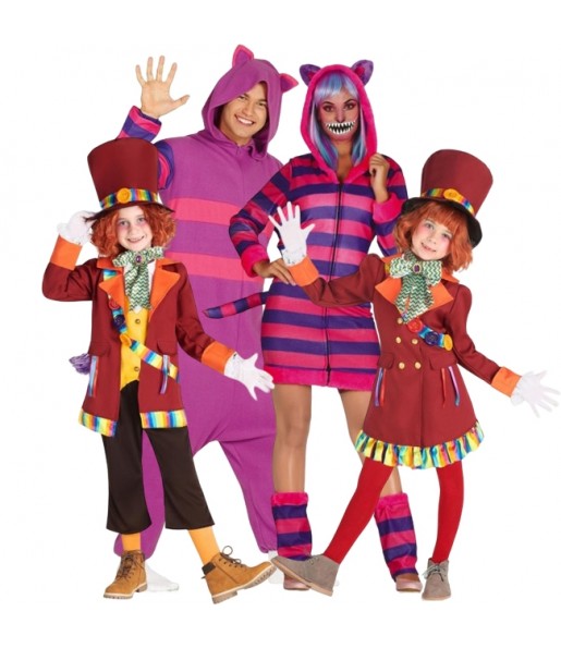 Disfraces Gatos Cheshire y Sombrereros Locos para grupos y familias