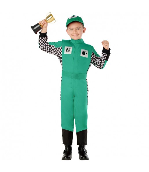 Disfraz de Piloto verde de Fórmula 1 para niño