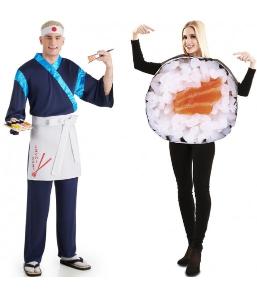 Pareja de Cocinero Japonés y Sushi