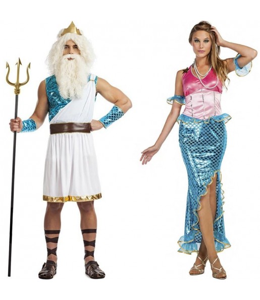 Pareja Dios Neptuno y Sirena Ariel