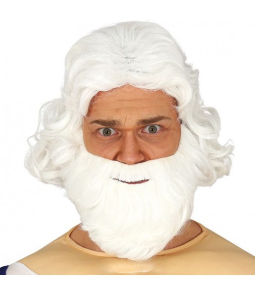Peluca de Zeus con barba blanca