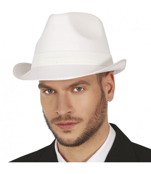 Sombrero de Gánster Tela Blanco