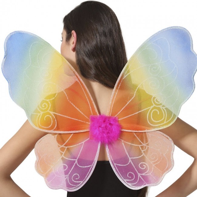 ▷ Comprar Alas mariposa multicolor con marabú rosa de disfraz