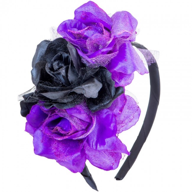 ▷ Comprar Diadema Catrina con rosas negras y moradas para