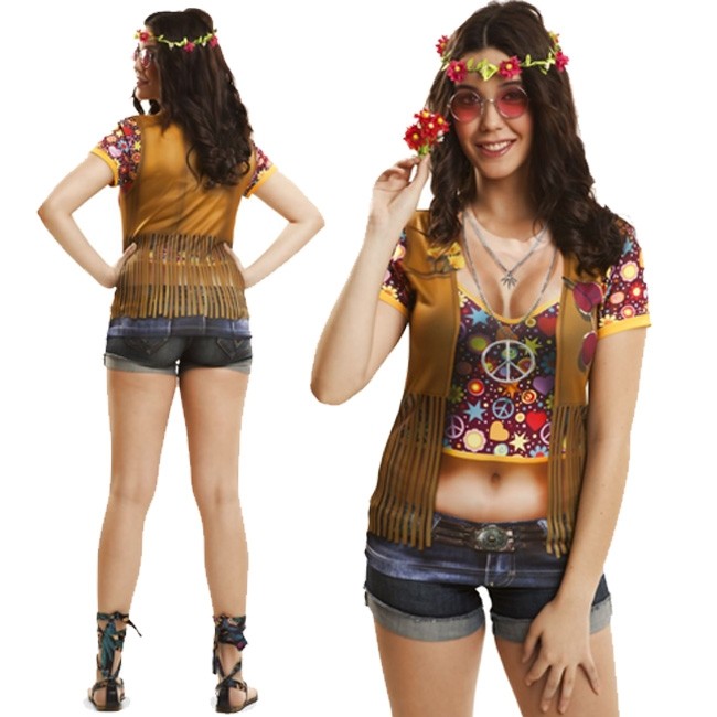 Partido hombro Precursor Disfraz camiseta Hippie para mujer - Envío en 24h