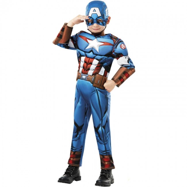suéter Anfibio ¿Cómo Disfraz Capitán América Deluxe de Marvel para Niño【Envío en 24h】
