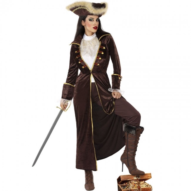 Divertidísimo Punto de exclamación estrés ▷ Disfraz Capitán pirata marrón para Mujer |【Envío en 24h】