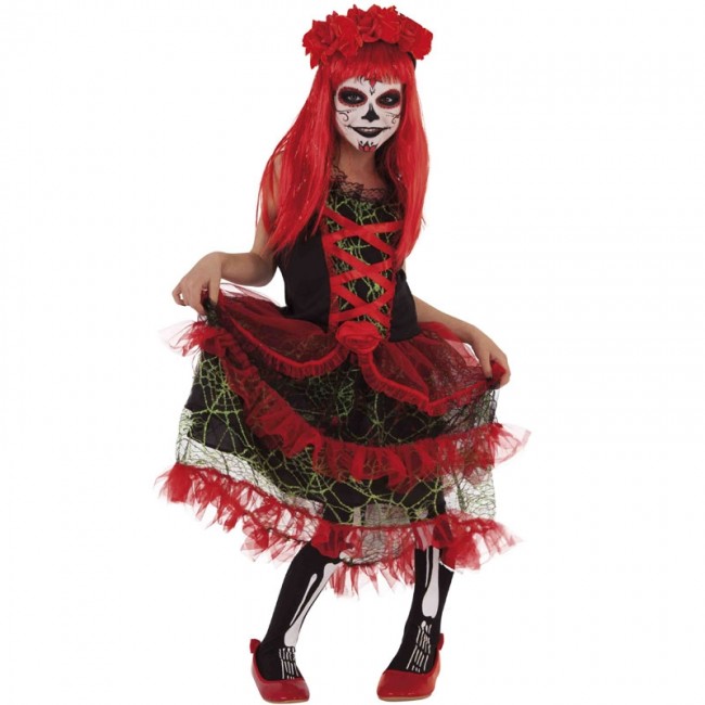 ▷ Disfraz Catrina roja para Niña |【Envío Halloween en 24h】