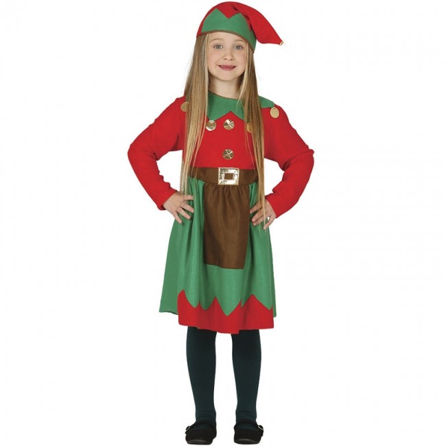 Disfraz de Elfa para Adulto - Vestido Verde y Rojo con Detalles