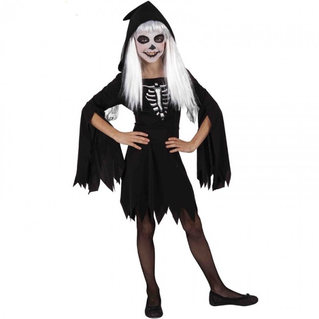 desempleo Cada semana Mártir ▷ Disfraz Esqueleto con capucha para Niña |【Envío Halloween en 24h】