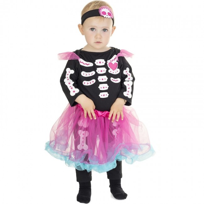 Escoba Búsqueda Encogerse de hombros ▷ Disfraz Esqueleto con tutú rosa para Bebé |【Envío Halloween en 24h】
