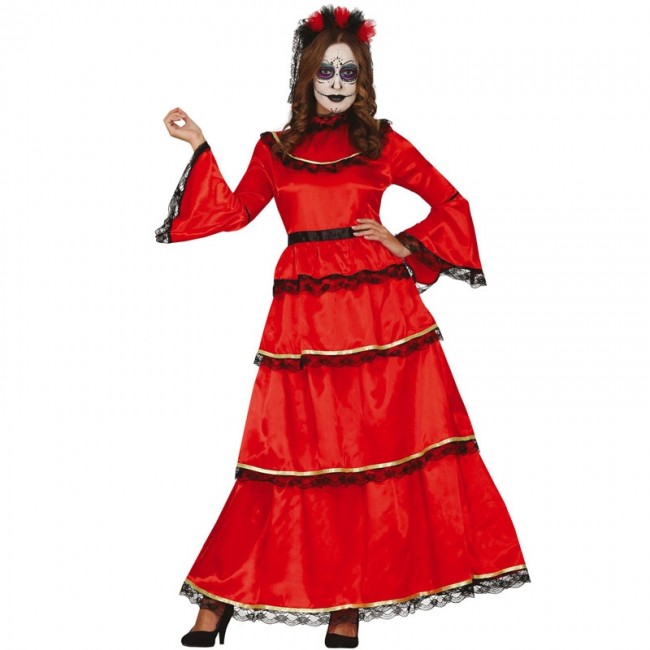mostrador Policía cocinar ▷ Disfraz Catrina roja mexicana para Mujer |【Envío Halloween en 24h】