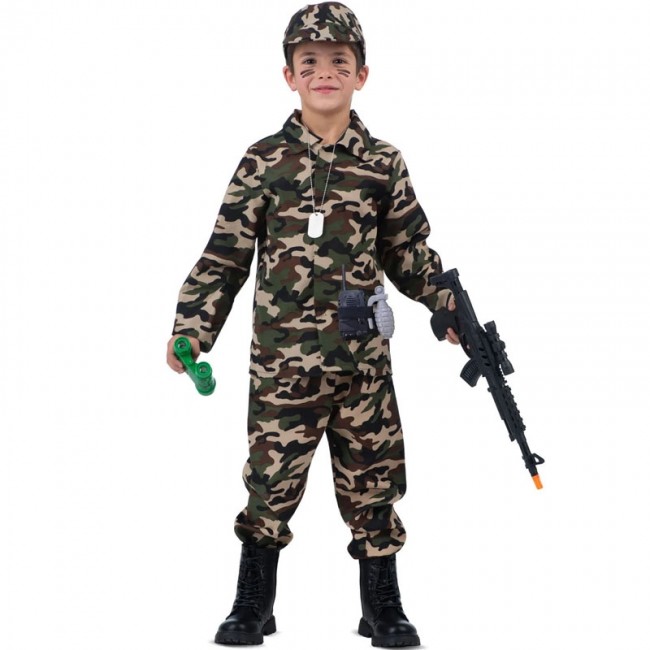 Ejército Militar Niño Niños Soldado Acción Hombre Elegante Vestido Disfraz  + Balas y Sombras