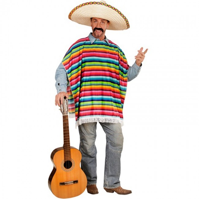 Tradineur - Disfraz de mexicano para adulto - Fabricado en fibra sintética  - Incluye Poncho - Ideal para carnaval, Halloween, co