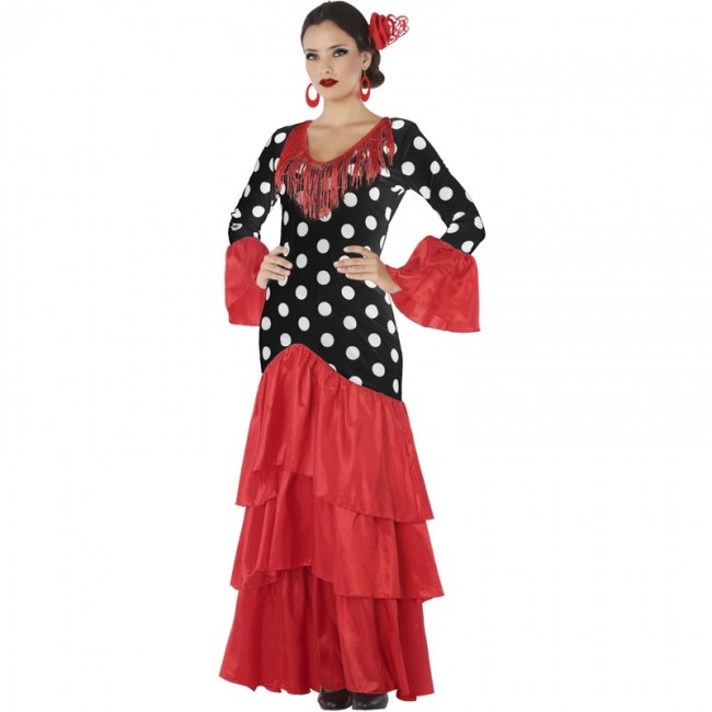 Disfraz de Sevillana Negro y Rojo para Mujer