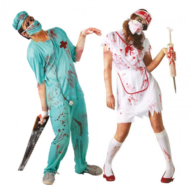 Disfraz de pareja Cirujano y Enfermera Zombies para adulto