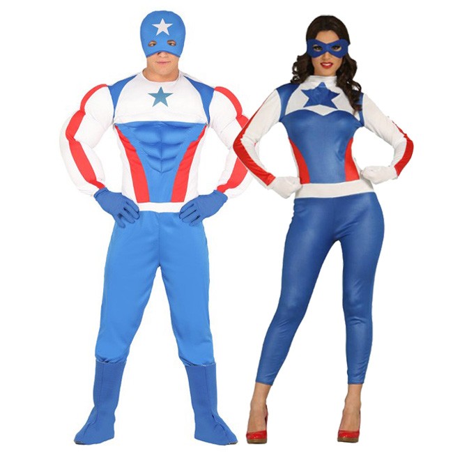 Pareja de Capitán América adulto ideales para disfrazarse a juego