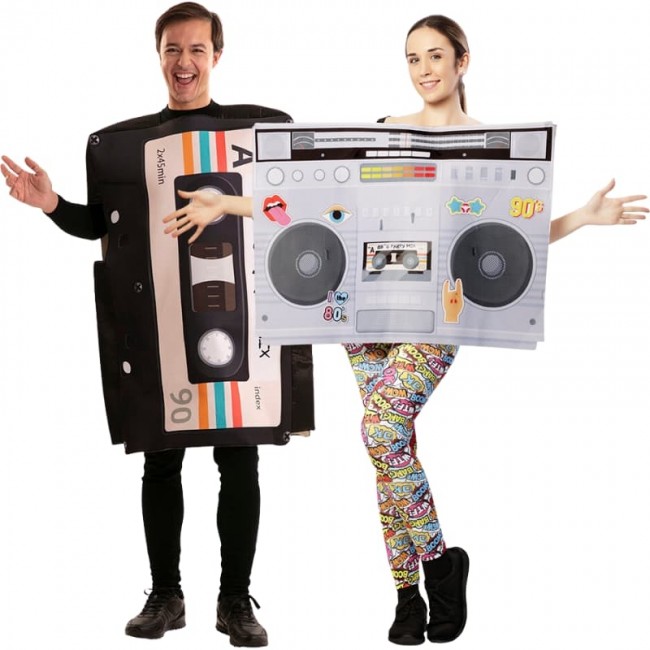 Disfraz de pareja de Cassette y Radiocassette para adulto