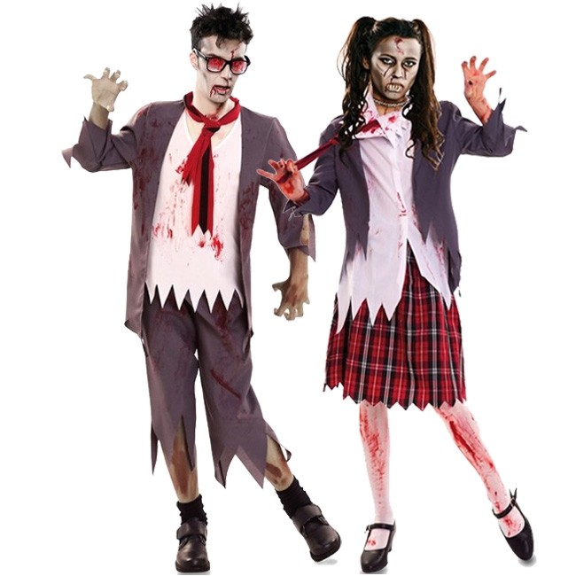 Pareja Colegiales Zombies Sangrientos adulto ideales para disfrazarse a  juego