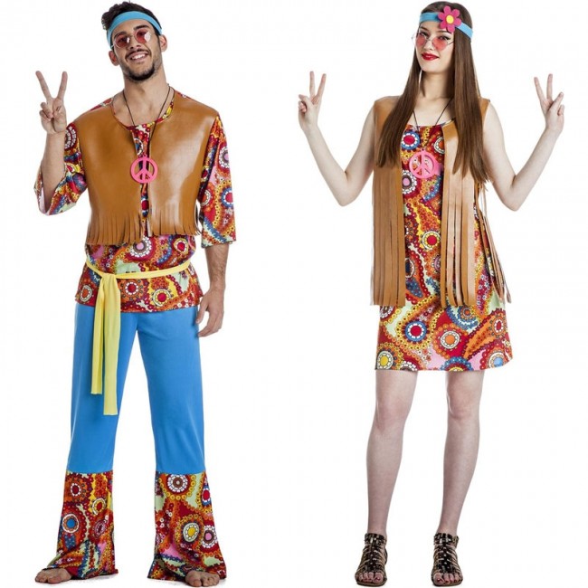 Disfraz de pareja de Hippies Happy para adulto
