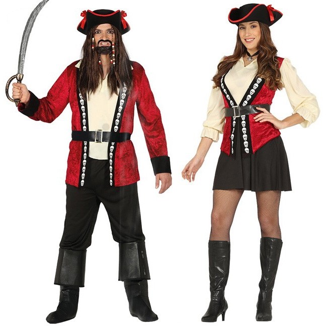 imagen Inolvidable Perspicaz Disfraz de pareja de Piratas Calaveras Rojos para adulto e