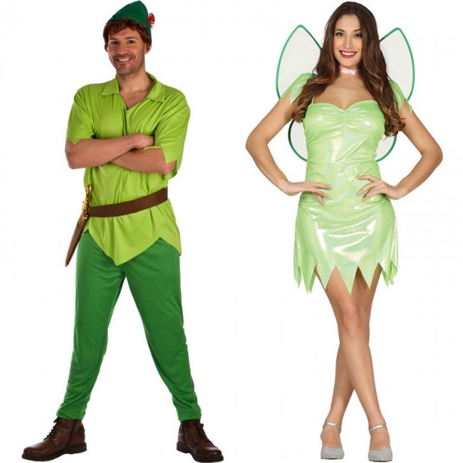 fumar Alienación Suministro Disfraz de pareja Peter Pan y Campanilla para adulto
