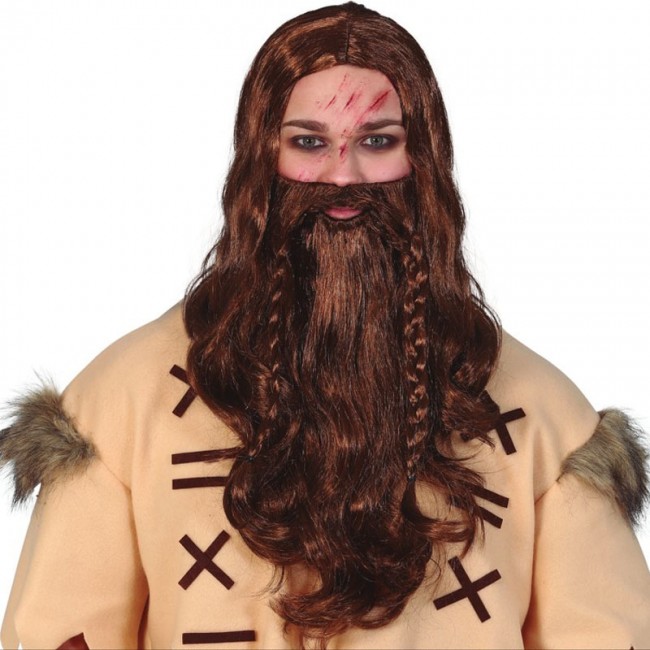 Peluca larga de vikingo con barba