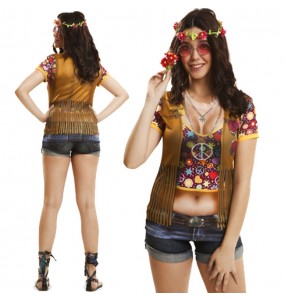 Disfraz Camiseta hiperrealista Hippie Mujer