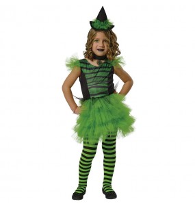 Disfraz de Bruja Glamourosa verde para niña