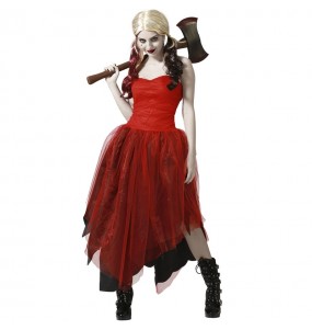 Disfraz de Supervillana Harley Quinn Rojo para mujer