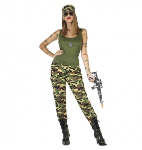 Disfraz de Militar verde para mujer