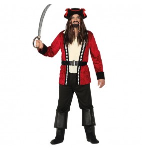 Disfraz de Pirata Calavera Rojo para hombre