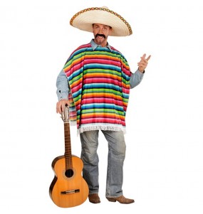 Disfraz de Poncho multicolor de mexicano para hombre