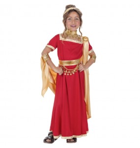 Disfraz de Romana roja y dorada para niña