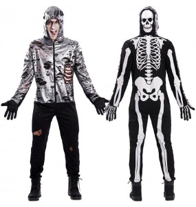 Disfraz doble de Esqueleto y Zombie adulto