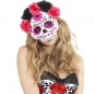 Máscara de Catrina con flores rosas y negras