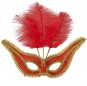 Máscara Roja con ribete y plumas packaging
