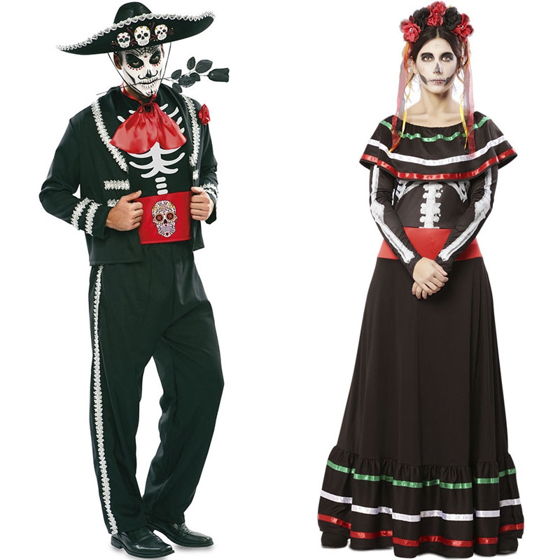 Pareja de Esqueletos Mexicanos Catrina adulto ideales para disfrazarse a juego